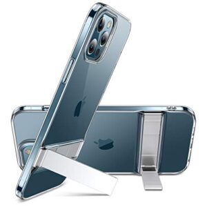 esr metal kickstand case compatible with iphone 12 pro max 6.7-inch [patented two-way stand] [reinforced drop protection] [soft and flexible back] - clear