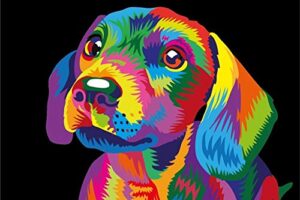 elftoyer paint by numbers for kids & adults & beginner , diy canvas painting gift kits for home decoration - colorful dog 16 x 20 inch (without framed)