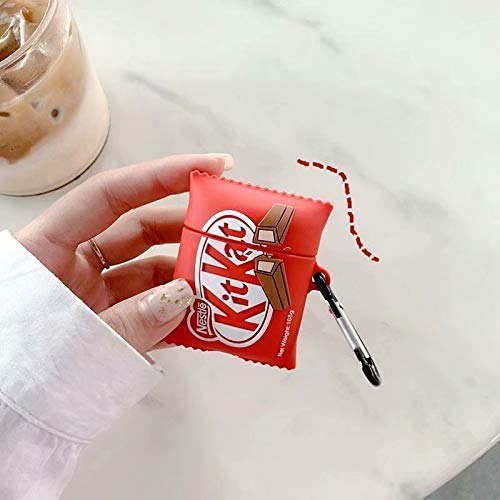 Compatible with Airpods 1/2 Case Silicone, Cute Cartoon Airpods Cover, Cool Fun Kawaii Fashion Funny Cases for Kids Girls Teens Boys Character Skin Keychain Airpod (KITKAT Chocolate)