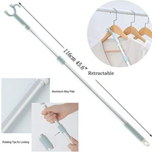 Reach Stick Long Pole with Hook 45" Telescoping Closet Pole Adjustable Reaching Pole Extendable Reach Pole Reaching Pole for Clothesline,Closet,Ceiling,Shelf