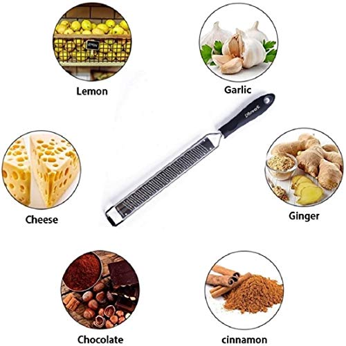 DflowerK Lemon Citrus Zester Cheese Grater Longer Razor Sharp Stainless Steel Blade with Protective Cover Great for Lemon Parmesan Cheese Chocolate Nutmeg Garlic Ginger(Black)