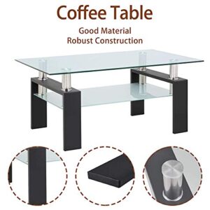 IANIYA Coffee Table with Metal Tube Legs, Glass and Rectangle End Table for Livingroom (Black)