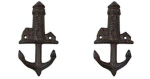 rustic heavy duty cast iron light house wall hooks, set of 2, 5 1/2 inch