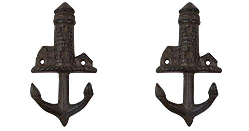 Rustic Heavy Duty Cast Iron Light House Wall Hooks, Set of 2, 5 1/2 Inch