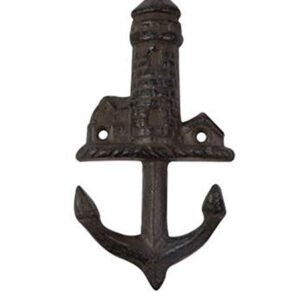 Rustic Heavy Duty Cast Iron Light House Wall Hooks, Set of 2, 5 1/2 Inch