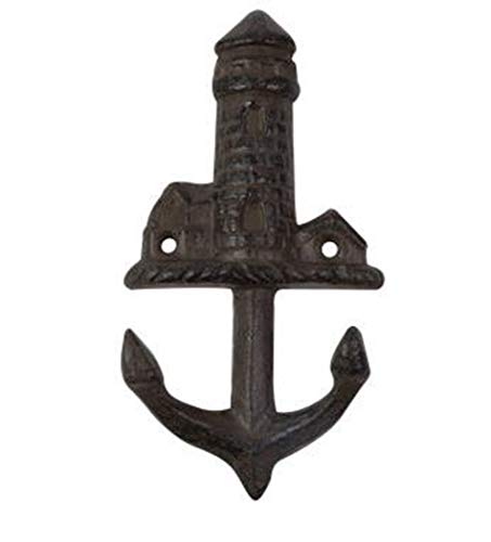 Rustic Heavy Duty Cast Iron Light House Wall Hooks, Set of 2, 5 1/2 Inch