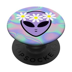cute alien face head hippie flower crown pastel cyber y2k popsockets swappable popgrip