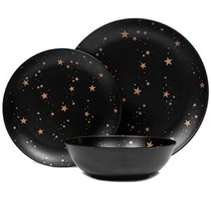 melamine dinnerware sets for 4,12 piece plates and bowls sets - bpa free, dishwasher safe, outdoor indoor use,star pattern