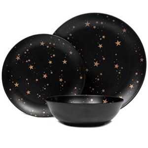 Melamine Dinnerware Sets for 4,12 Piece Plates and Bowls Sets - BPA Free, Dishwasher Safe, Outdoor Indoor Use,Star Pattern