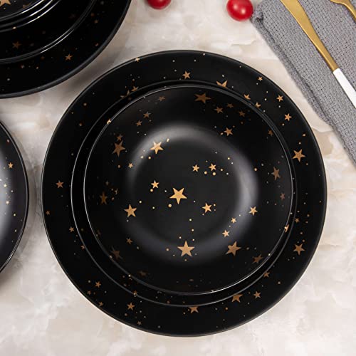 Melamine Dinnerware Sets for 4,12 Piece Plates and Bowls Sets - BPA Free, Dishwasher Safe, Outdoor Indoor Use,Star Pattern