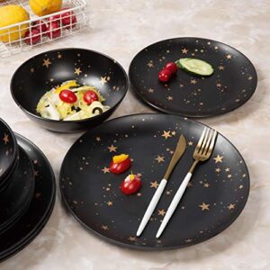 Melamine Dinnerware Sets for 4,12 Piece Plates and Bowls Sets - BPA Free, Dishwasher Safe, Outdoor Indoor Use,Star Pattern