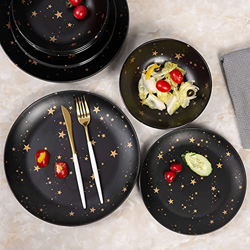 Melamine Dinnerware Sets for 4,12 Piece Plates and Bowls Sets - BPA Free, Dishwasher Safe, Outdoor Indoor Use,Star Pattern