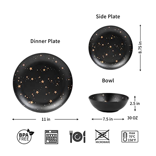 Melamine Dinnerware Sets for 4,12 Piece Plates and Bowls Sets - BPA Free, Dishwasher Safe, Outdoor Indoor Use,Star Pattern
