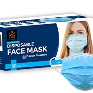 Samadhaan Face Mask, Non Woven Thick 3-Layer Breathable Face Masks with Adjustable Earloop, Mouth and Nose Protection Dust face Mask Disposable (Pack of 50)