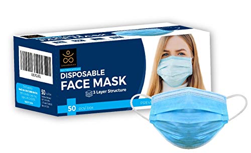 Samadhaan Face Mask, Non Woven Thick 3-Layer Breathable Face Masks with Adjustable Earloop, Mouth and Nose Protection Dust face Mask Disposable (Pack of 50)