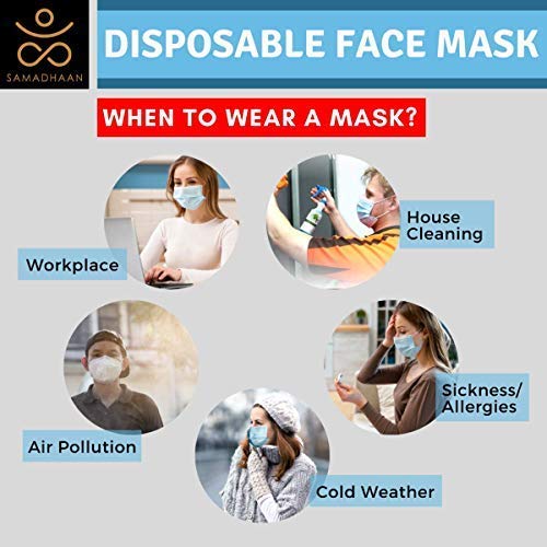 Samadhaan Face Mask, Non Woven Thick 3-Layer Breathable Face Masks with Adjustable Earloop, Mouth and Nose Protection Dust face Mask Disposable (Pack of 50)