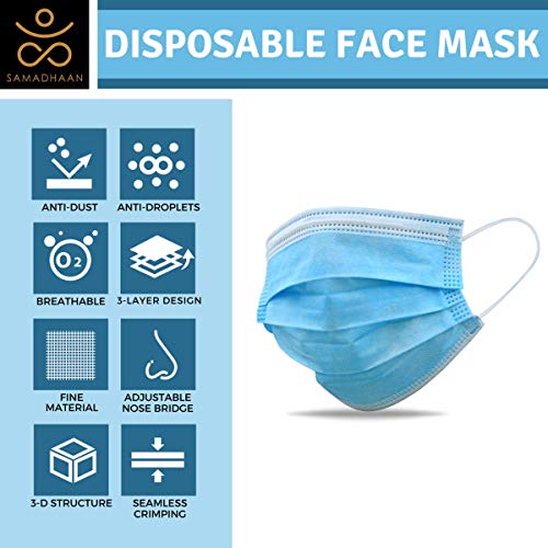 Samadhaan Face Mask, Non Woven Thick 3-Layer Breathable Face Masks with Adjustable Earloop, Mouth and Nose Protection Dust face Mask Disposable (Pack of 50)