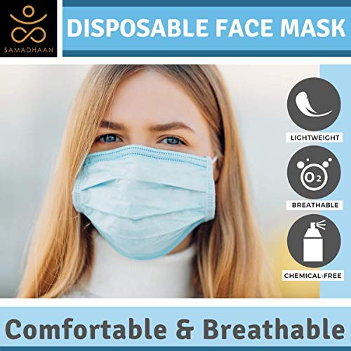 Samadhaan Face Mask, Non Woven Thick 3-Layer Breathable Face Masks with Adjustable Earloop, Mouth and Nose Protection Dust face Mask Disposable (Pack of 50)