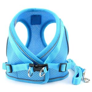 SMALLLEE_LUCKY_STORE Comfort Puppy Harness and Leash,Soft Mesh Step-in Harness for Small Medium Dogs Cat Reflective Safe Walking,Blue,Size M