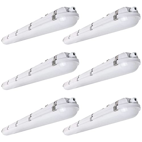 4FT LED Vapor Tight Light 40W/50W/60W Power Selectable,3CCT 3000k-4000k-5000k 5200LM Industrial Vapor Proof Parking Garage Light Fixture, Waterproof Shop Light for Cold Storage Warehouse (6 PACK)