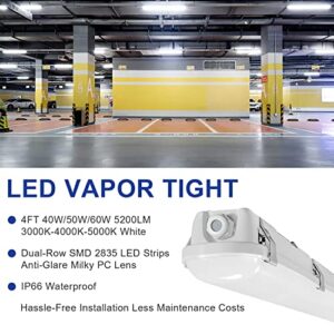 4FT LED Vapor Tight Light 40W/50W/60W Power Selectable,3CCT 3000k-4000k-5000k 5200LM Industrial Vapor Proof Parking Garage Light Fixture, Waterproof Shop Light for Cold Storage Warehouse (6 PACK)