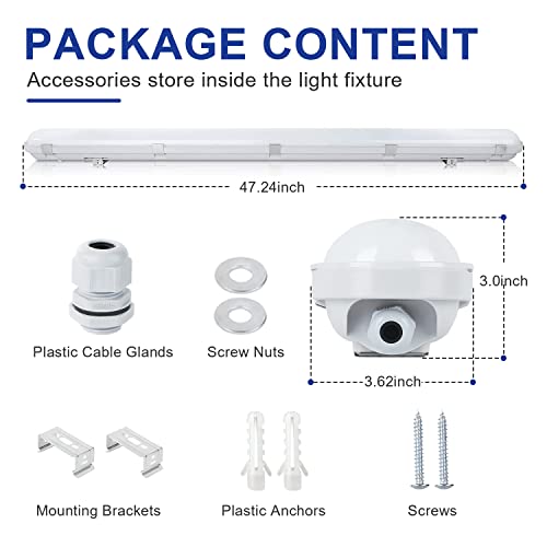 4FT LED Vapor Tight Light 40W/50W/60W Power Selectable,3CCT 3000k-4000k-5000k 5200LM Industrial Vapor Proof Parking Garage Light Fixture, Waterproof Shop Light for Cold Storage Warehouse (6 PACK)