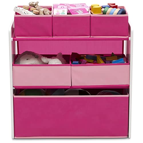 Delta Children Design and Store 6 Bin Toy Organizer, White/Pink