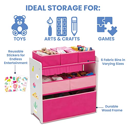 Delta Children Design and Store 6 Bin Toy Organizer, White/Pink