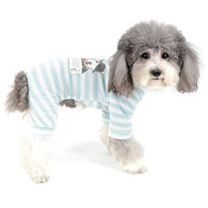 zunea dog pajamas for small dogs girl boy soft cotton puppy clothes jumpsuit sleeping wear rompers striped printed bodysuit pyjamas pet overalls outfits apparel for chihuahua doggie cat blue m