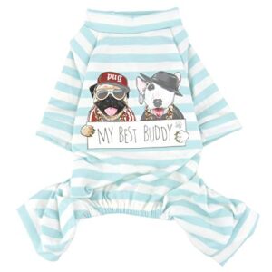 Zunea Dog Pajamas for Small Dogs Girl Boy Soft Cotton Puppy Clothes Jumpsuit Sleeping Wear Rompers Striped Printed Bodysuit Pyjamas Pet Overalls Outfits Apparel for Chihuahua Doggie Cat Blue M