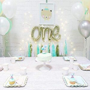 Longfun One Balloon (White Gold) One Balloon Banner One Script Balloon Garland White Gold First Birthday Party Decorations First Birthday Party Supplies