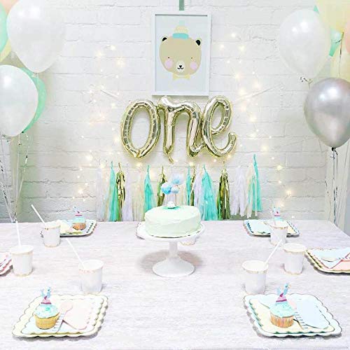 Longfun One Balloon (White Gold) One Balloon Banner One Script Balloon Garland White Gold First Birthday Party Decorations First Birthday Party Supplies