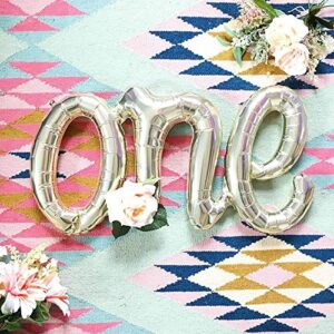 Longfun One Balloon (White Gold) One Balloon Banner One Script Balloon Garland White Gold First Birthday Party Decorations First Birthday Party Supplies