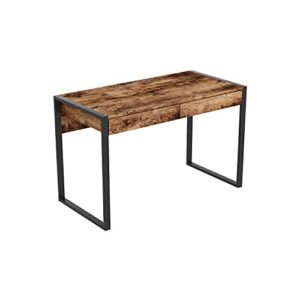 safdie & co. computer desk 47inch for home office and small spaces with 2 drawers brown reclaimed wood with black metal. ideal for writing, gaming, study, work from home.