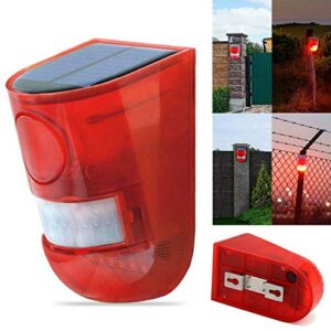 carock solar powered sound strobe alarm flashing sensor light lamp motion detector 110 db loud siren for garden home villa farm hacienda apartment outdoor yard (waterproof)