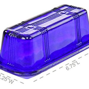 Home-X Glass Butter Dish with Lid - Vintage Style Butter Keeper for Countertop, Retro Butter Container with Cover, Dishwasher Safe Butter Holder, 6 3/4" L x 3 1/4" W x 2 1/2" H, Blue