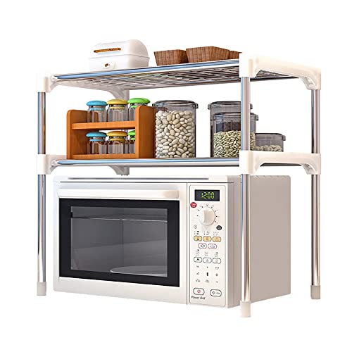 SITAKE Microwave Oven Stand Rack, 2-Tier Multifunctional Microwave Ovens Organizer Countertop, Stainless Steel Fine Mesh Silver Kitchen Shelf