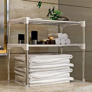 SITAKE Microwave Oven Stand Rack, 2-Tier Multifunctional Microwave Ovens Organizer Countertop, Stainless Steel Fine Mesh Silver Kitchen Shelf
