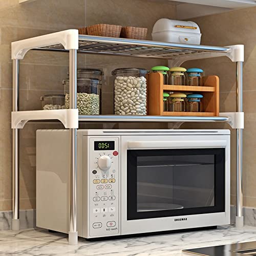 SITAKE Microwave Oven Stand Rack, 2-Tier Multifunctional Microwave Ovens Organizer Countertop, Stainless Steel Fine Mesh Silver Kitchen Shelf