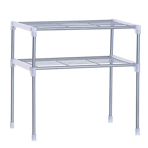 SITAKE Microwave Oven Stand Rack, 2-Tier Multifunctional Microwave Ovens Organizer Countertop, Stainless Steel Fine Mesh Silver Kitchen Shelf