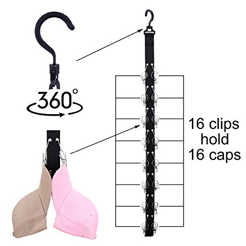 LEVOSHUA Closet Hanging Cap Organizer, 16 Baseball Cap Rack, Closet Hook Cap Holder Hat Storage Organizer - Keep Hats Cleaner Than a Hat Rack (1 Pack)