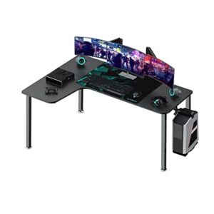 it's_organized l shaped computer desk, 60 inch corner gaming desk, study writing desk, modern gaming table workstation with large mouse pad, sturdy metal frame, easy to assemble, left side black