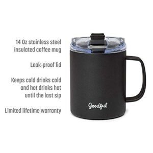 Goodful Travel Mug, Stainless Steel Insulated, Double Wall Vacuum Sealed Coffee Cup with Leak Proof Lid, 14 Ounce, Gray