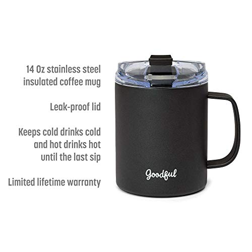 Goodful Travel Mug, Stainless Steel Insulated, Double Wall Vacuum Sealed Coffee Cup with Leak Proof Lid, 14 Ounce, Gray