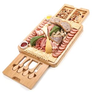 mosonic cheese board and knife set - bamboo charcuterie board meat charcuttery platter serving tray, gifts for mother's day thanksgiving christmas housewarming