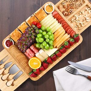 MOSONIC Cheese Board and Knife Set - Bamboo Charcuterie Board Meat Charcuttery Platter Serving Tray, Gifts for Mother's Day Thanksgiving Christmas Housewarming