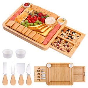 MOSONIC Cheese Board and Knife Set - Bamboo Charcuterie Board Meat Charcuttery Platter Serving Tray, Gifts for Mother's Day Thanksgiving Christmas Housewarming