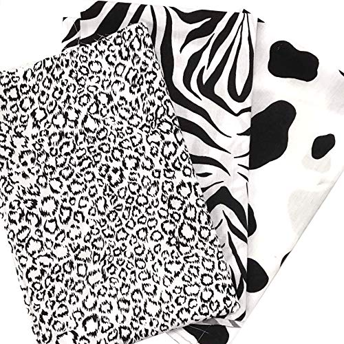 AMORNPHAN Set of 3 Black and White Animal Printed TC Cotton Fabric Leopard Zebra Cow Fat Quarters for DIY Sewing Crafts 18" x 22"