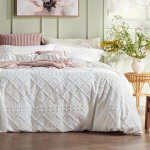 bedsure duvet cover queen size - queen duvet cover set, boho bedding queen for all seasons, 3 pieces embroidery shabby chic spring bedding duvet covers (white, queen, 90x90)