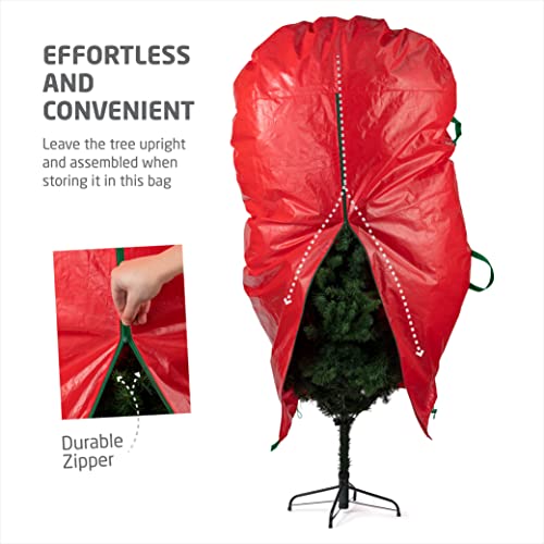 Zober Upright Tree Storage Bag for Christmas Trees of 9ft. Tall, Tree Bag Is Tear Proof Polyethylene; Comes With Drawstring Hem, Zipper, And Carry Handles, Waterproof Material Protects From Dust & Moisture